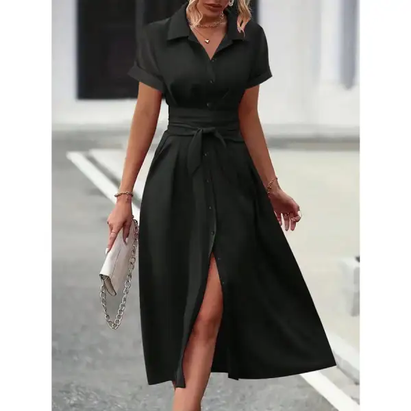 Button Down Belted Midi Shirt Dress