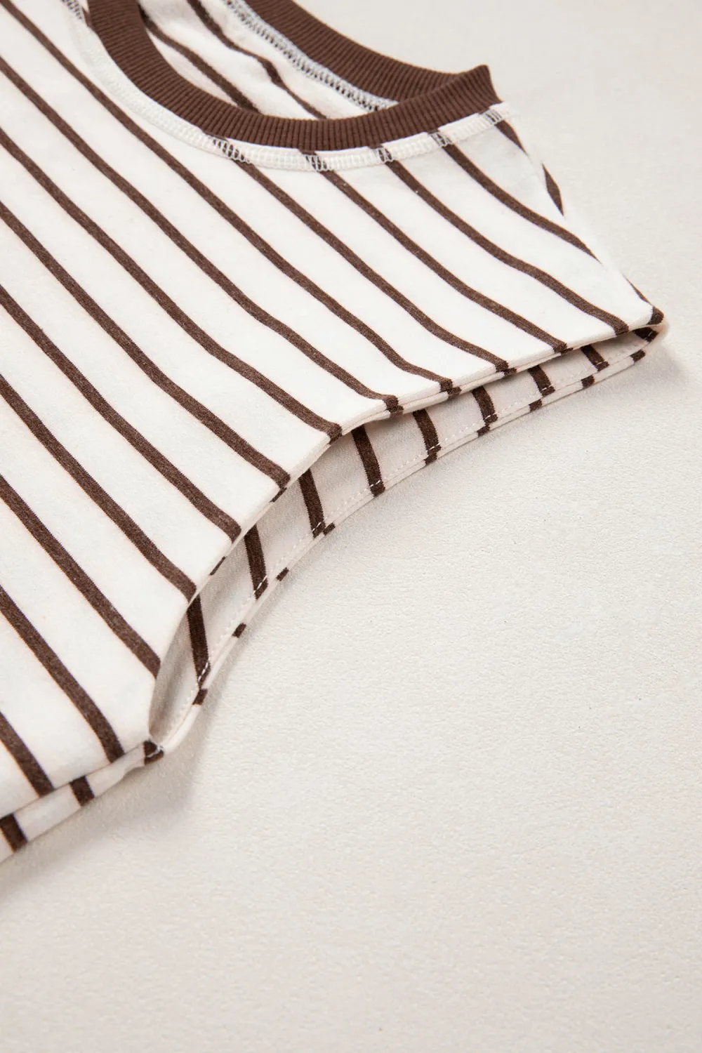 Brown Stripe Ribbed Round Neck Tank Top