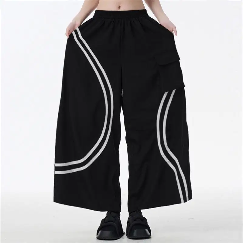 Women's Wide Leg Loose Fit Elastic Waist Pocket Pants