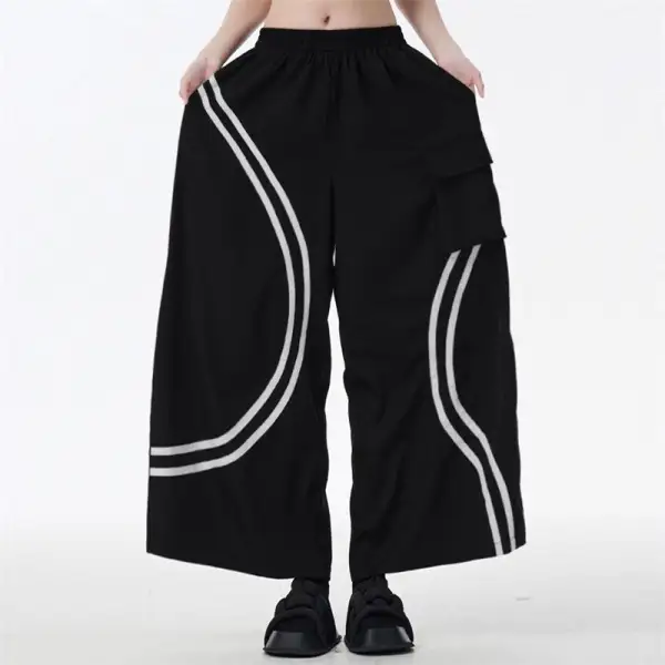 Women's Wide Leg Loose Fit Elastic Waist Pocket Pants