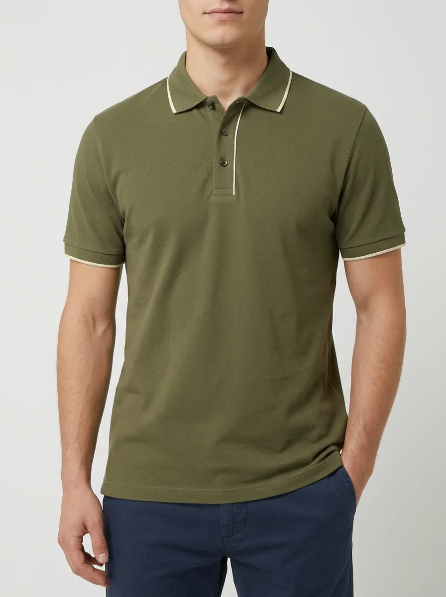 Men's Olive Green Contrast Trim Solid Polo Shirt