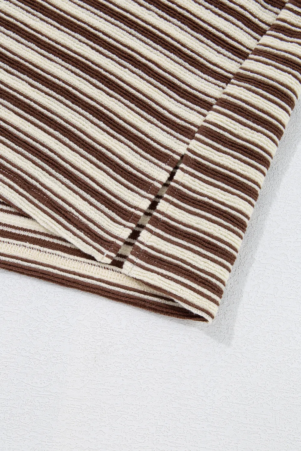 Brown Stripe Textured Side Slits Tee