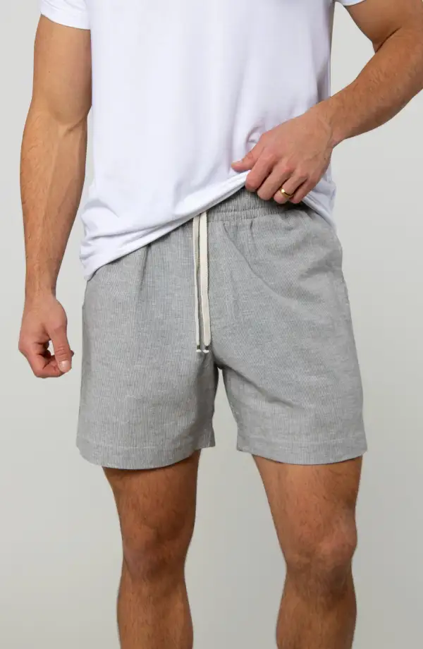 Men's Striped Cotton Linen Patch Pocket Shorts