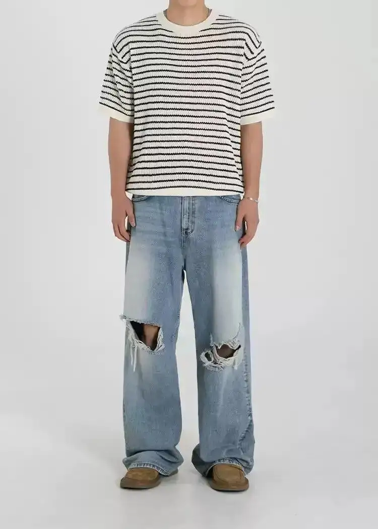Washed Ripped Knee Jeans