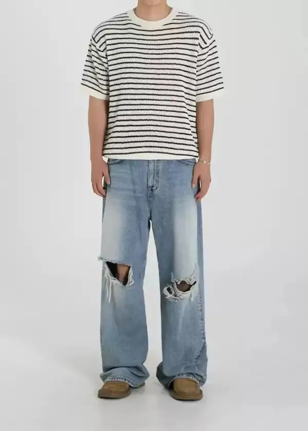 Washed Ripped Knee Jeans