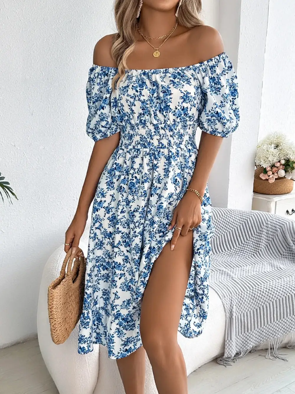 Ruffle Trim Floral Dress