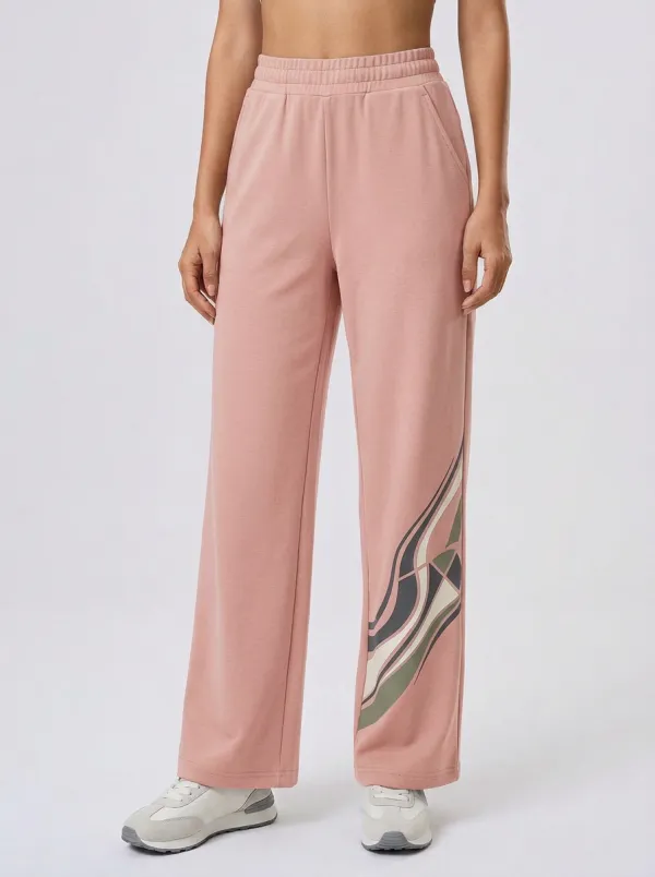 Women's Sage Green Abstract Wave Graphic Wide Leg Sweatpants