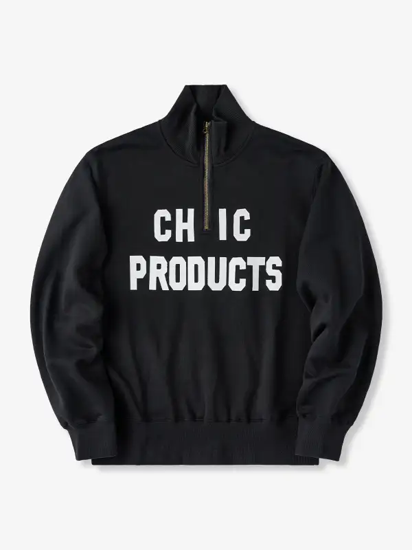 Heavyweight Half-Zip Embroidered Stand-Collar Sweatshirt