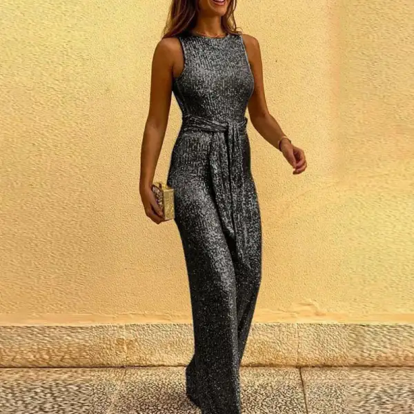 Clean Line Sequin Sleeveless Jumpsuit