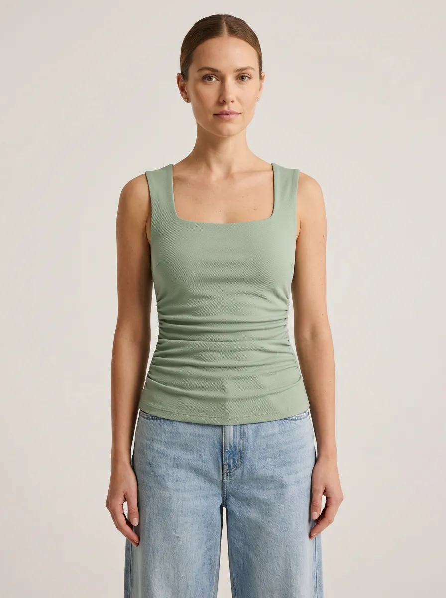 Ruched Square-Neck Side-Ruched Ruched Tank Top