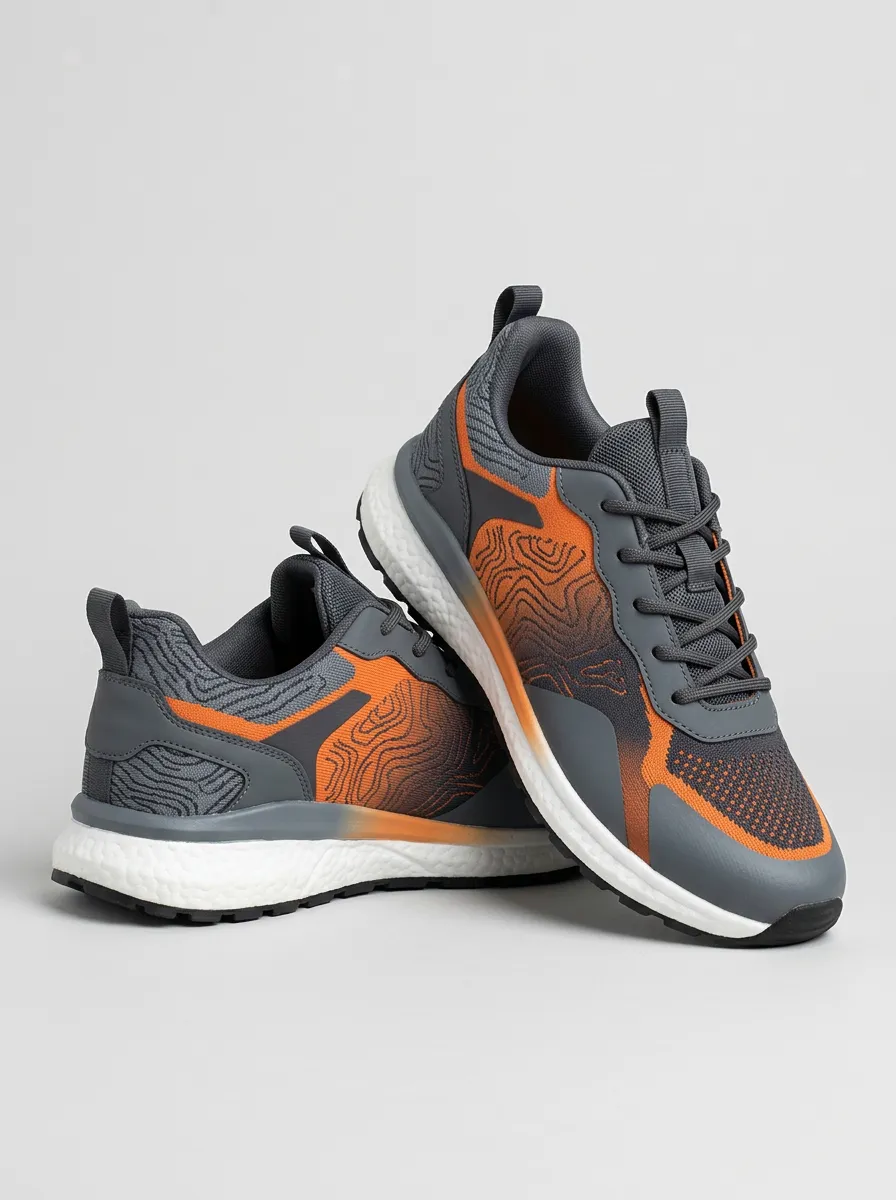 Men's Outdoor Hiking Topographic Map Printed Sneakers Everyday Design