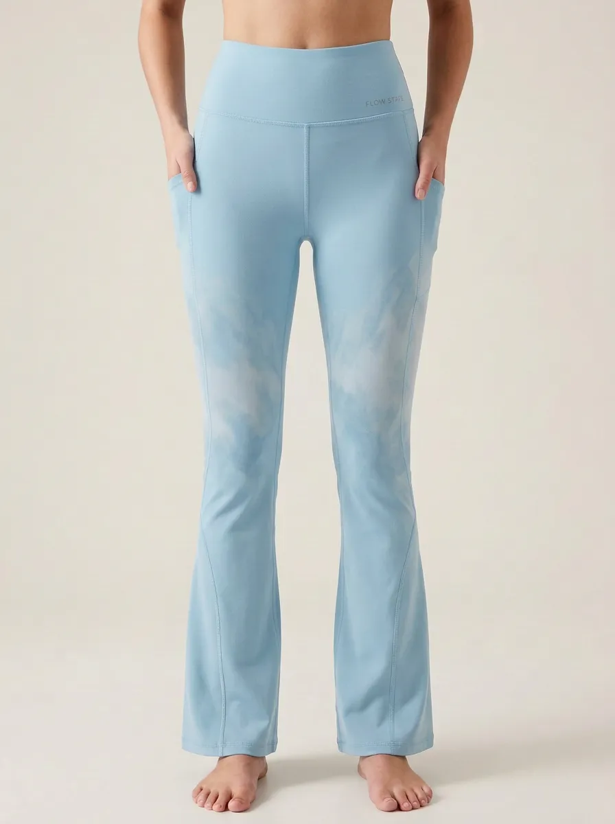 Women’s Mid-Rise Yoga Grey Ombre Printed Mini Flare Yoga Pants