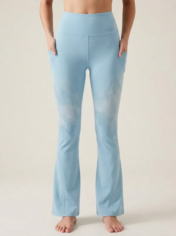 Women’s Mid-Rise Yoga Grey Ombre Printed Mini Flare Yoga Pants