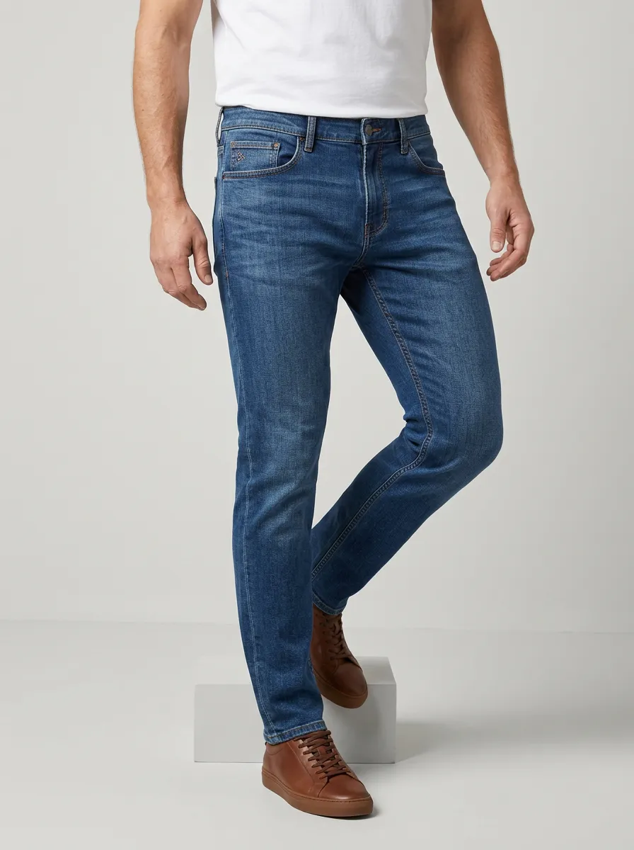 Men's Casual Fashion Blue Denim Stretch Jeans