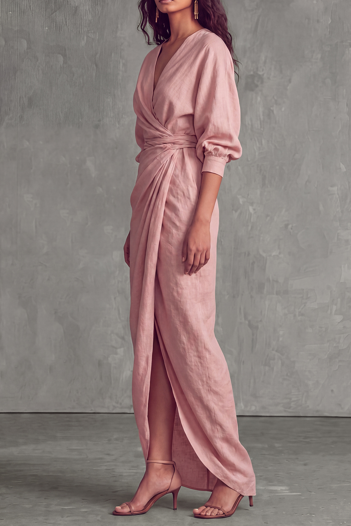 Plunge Neck Slit Maxi Dress