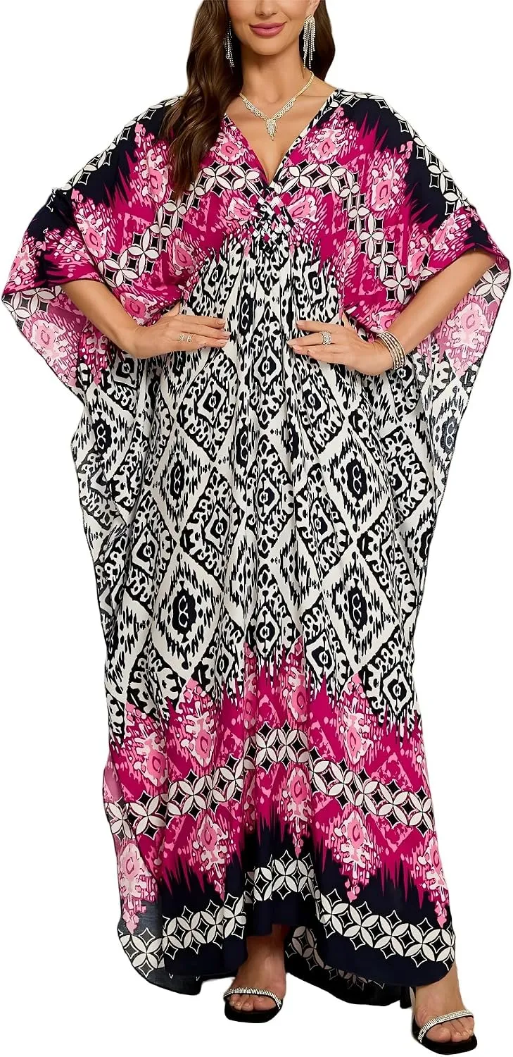 IMAGEKOPE Kaftan Dresses for Women Plus Size V-Neck Moo Moos Batwing Kaftan Beach Dress Bathing Suit Cover-Up Loungewear
