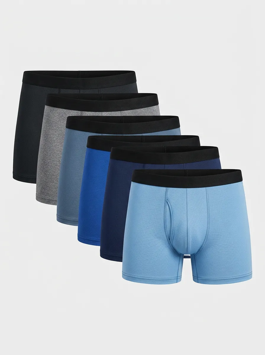 Men's Solid Pattern Breathable Mesh Elastic Waistband 6-Pack Boxer Briefs