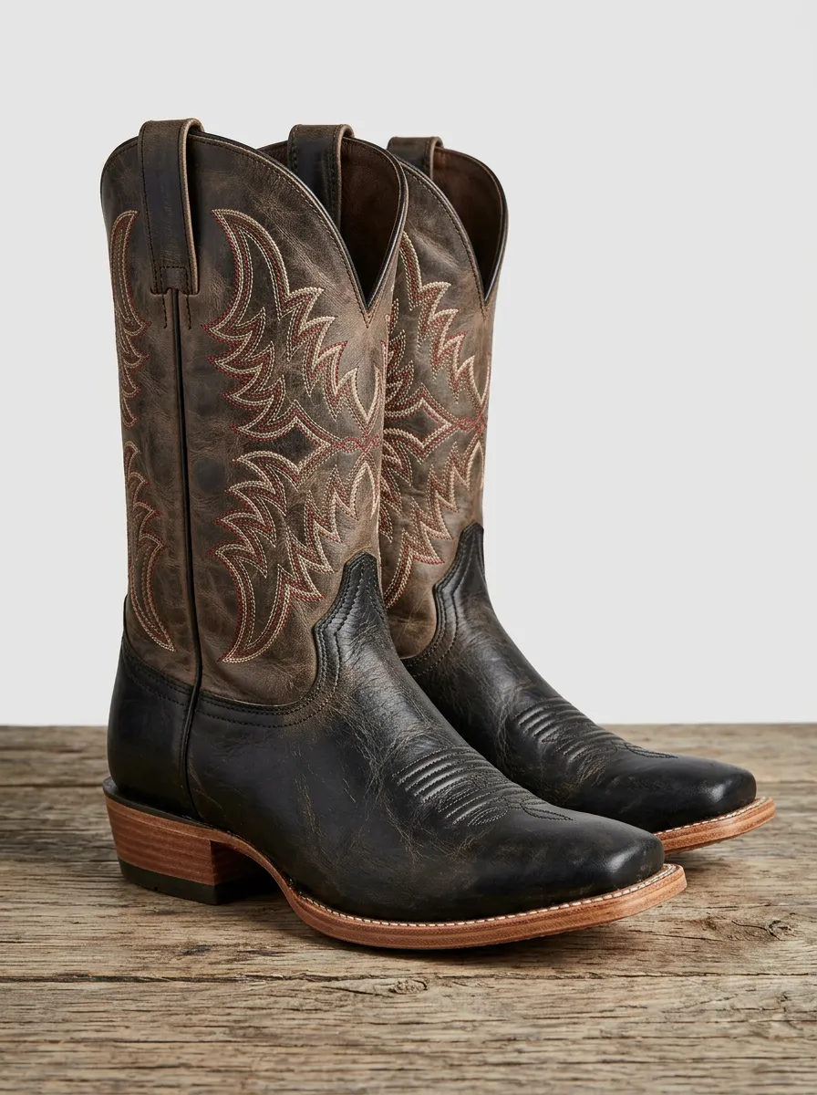 Trail Embroidered Distressed Distinctive Western Boots