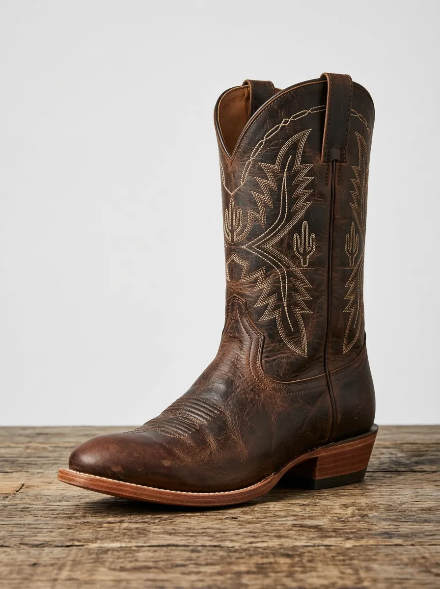 Unisex Classic Western Cowboy Cactus Embroidered Cowboy Boots