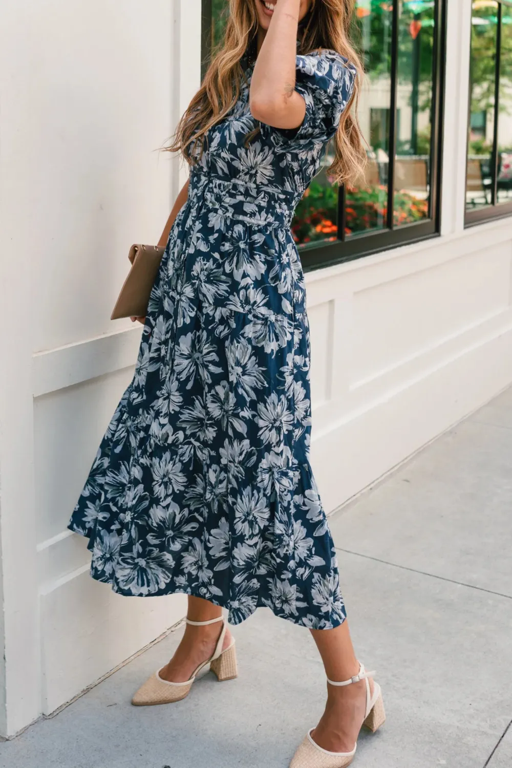 Casual Floral Lapel Midi Dress