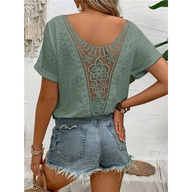 Modern Lace Embroidered Patchwork Sleeveless T-Shirt