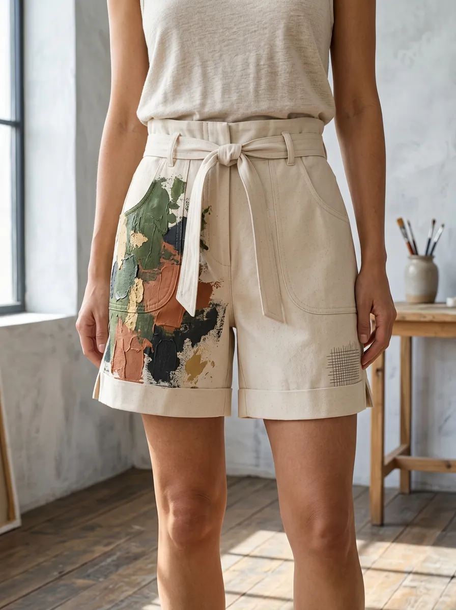 Women's Relaxed Abstract Oil Painting Art Printed Shorts