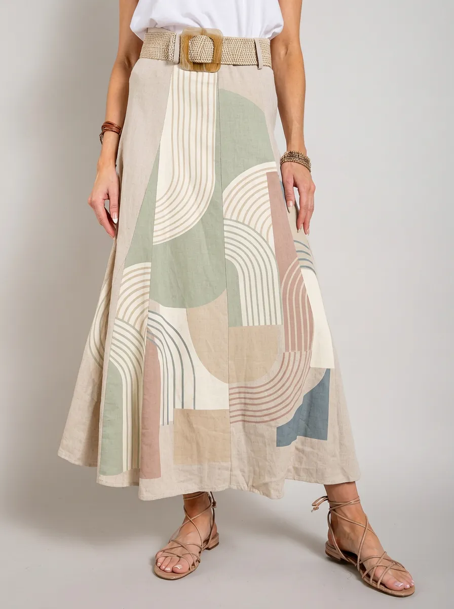Women's Boho Style Geometric Arch Printed Midi Skirt
