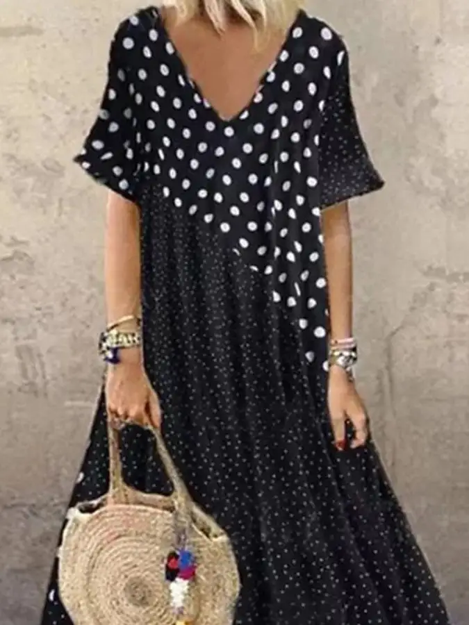 Summer Casual Polka Dot Print Collar Dress