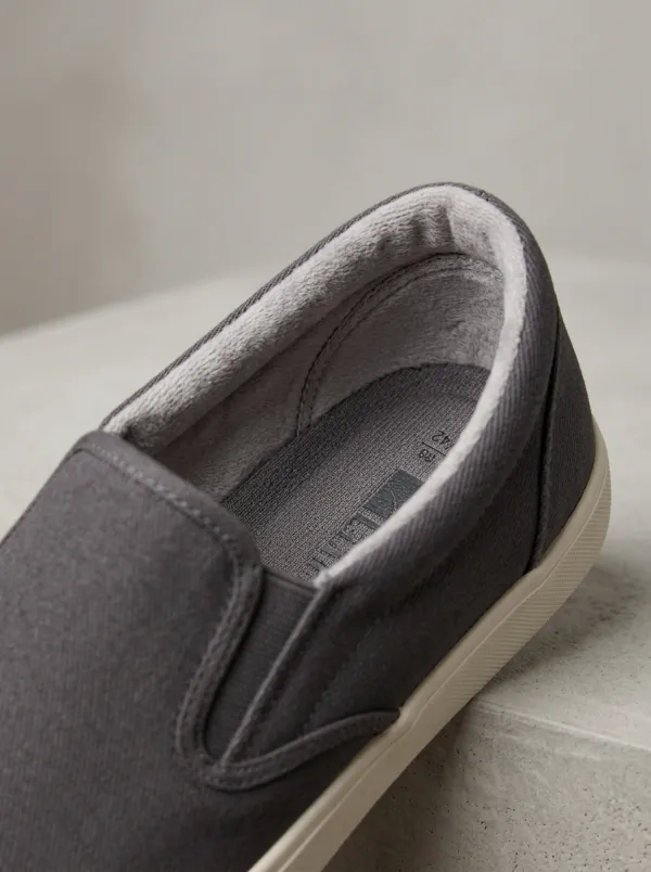 Men's Charcoal Canvas White-Sole Elastic-Gore Slip-On Boat Shoes