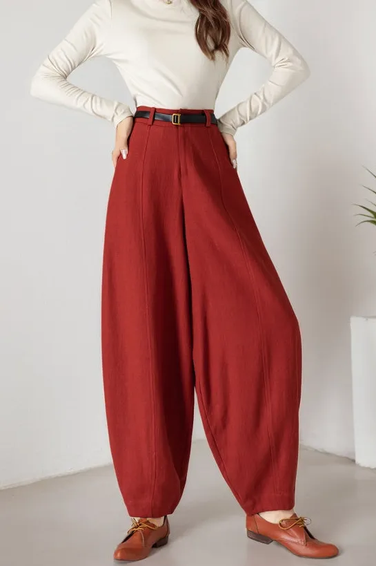 Relaxed Linen Cotton Wide Leg Baggy Pocketed Trousers