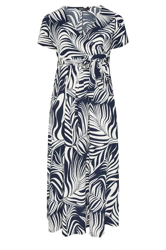 Blue Leaf Print Wrap Front Dress detail 4