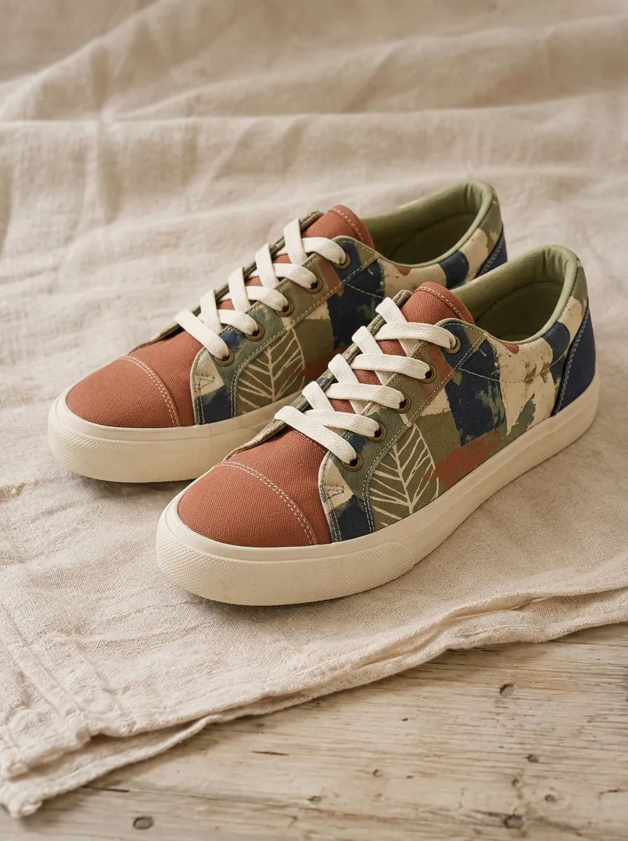 Women's Nature Lover Botanical Leaf Camo Printed Canvas Sneakers