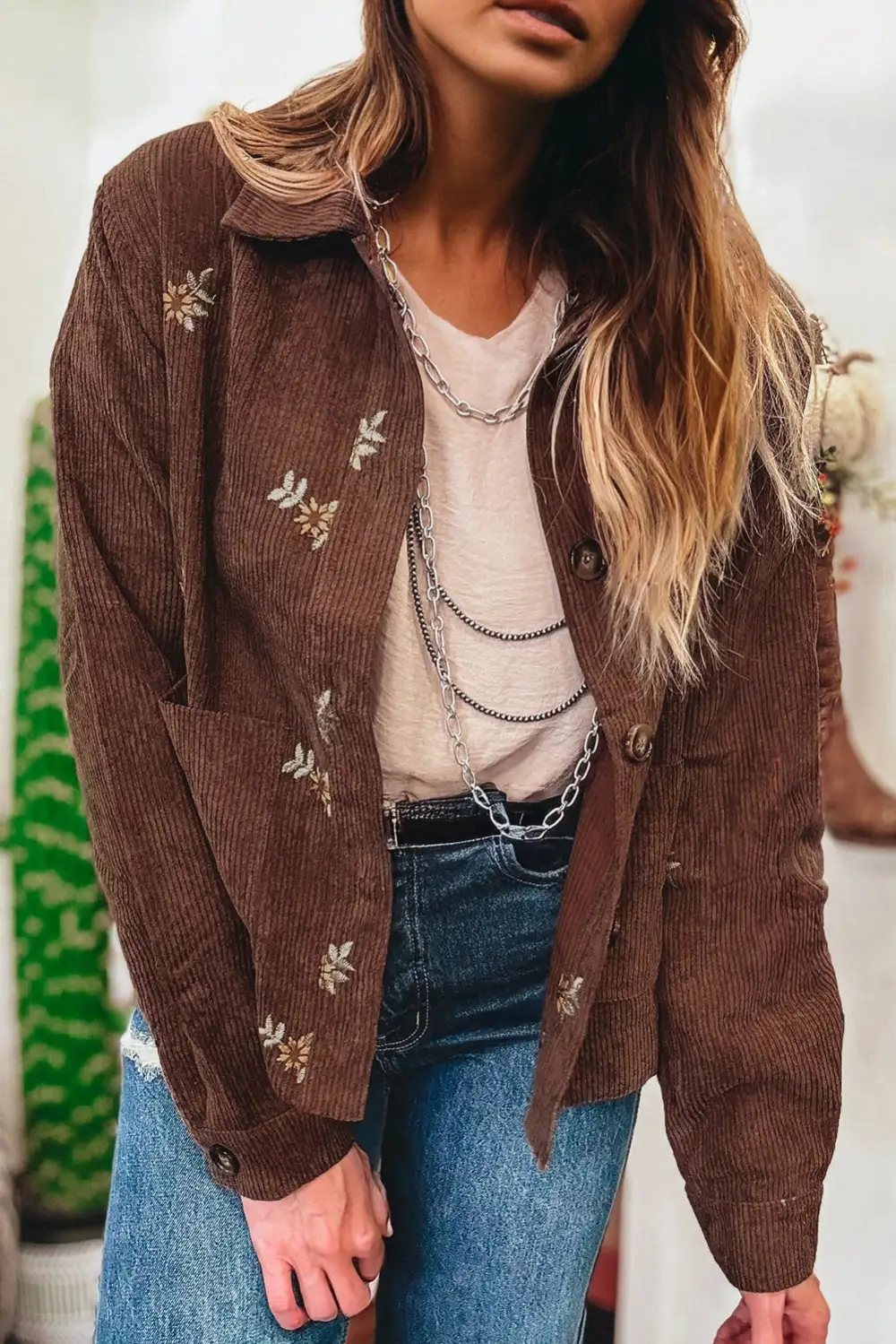 Floral Corduroy Pocket Jacket