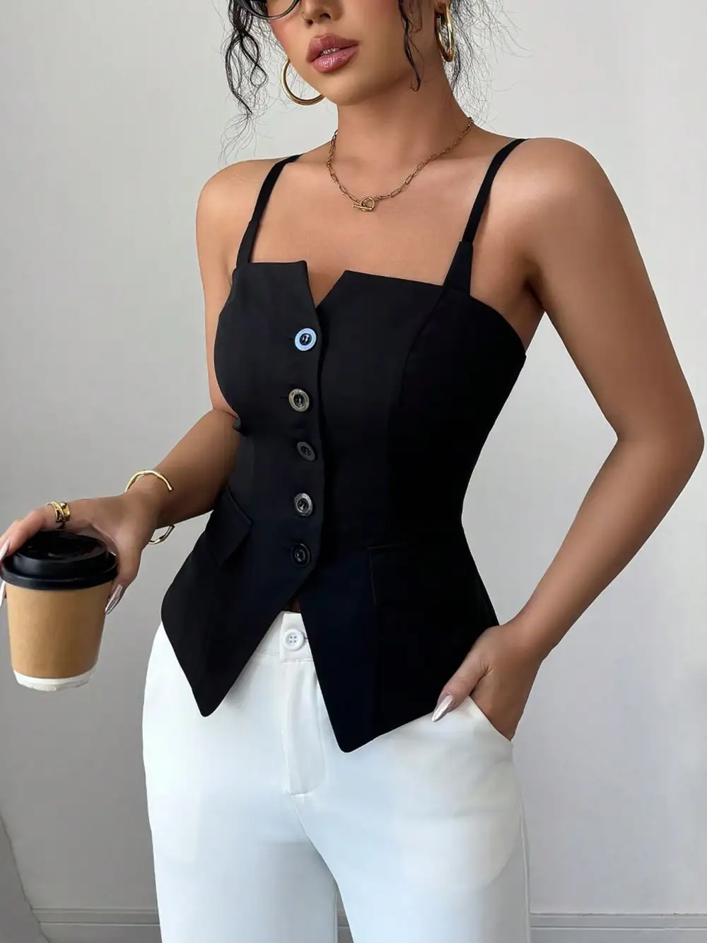 Button Front Fitted Camisole Top