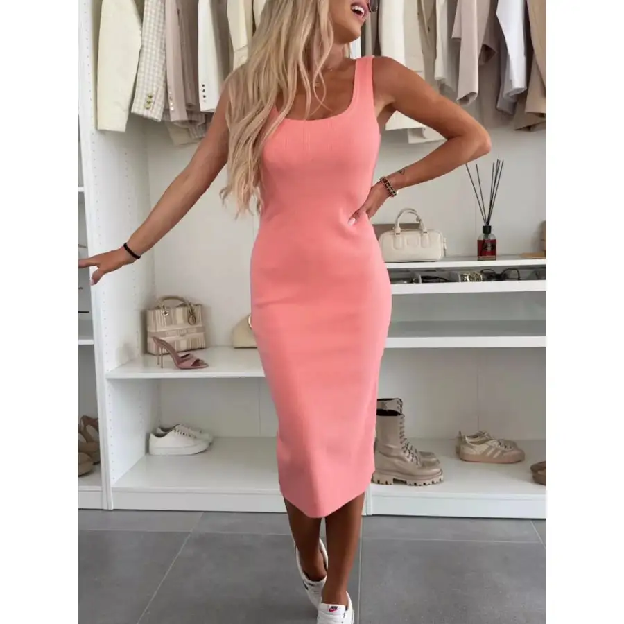 Slit Square Neck Dress and Outerwear Set