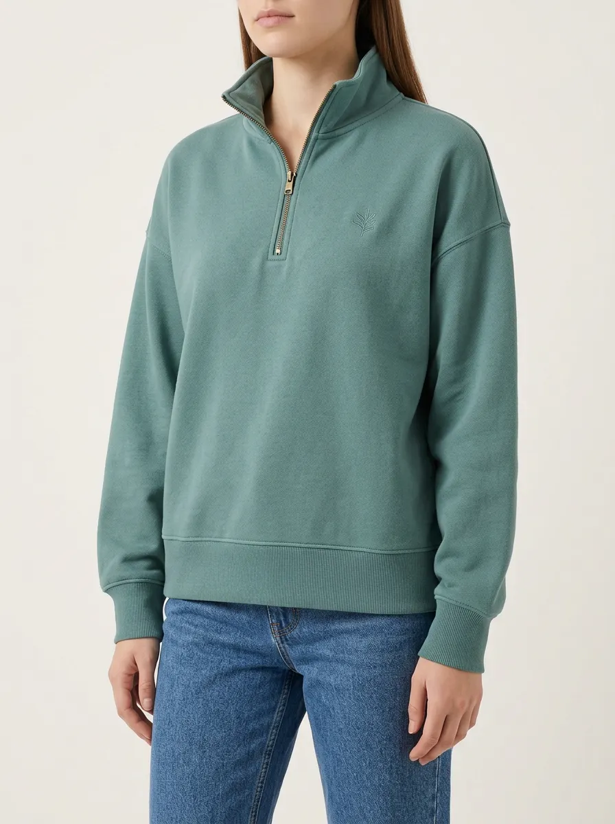 Women's Weekend Quarter-Zip Leaf Embroidered Sweatshirt