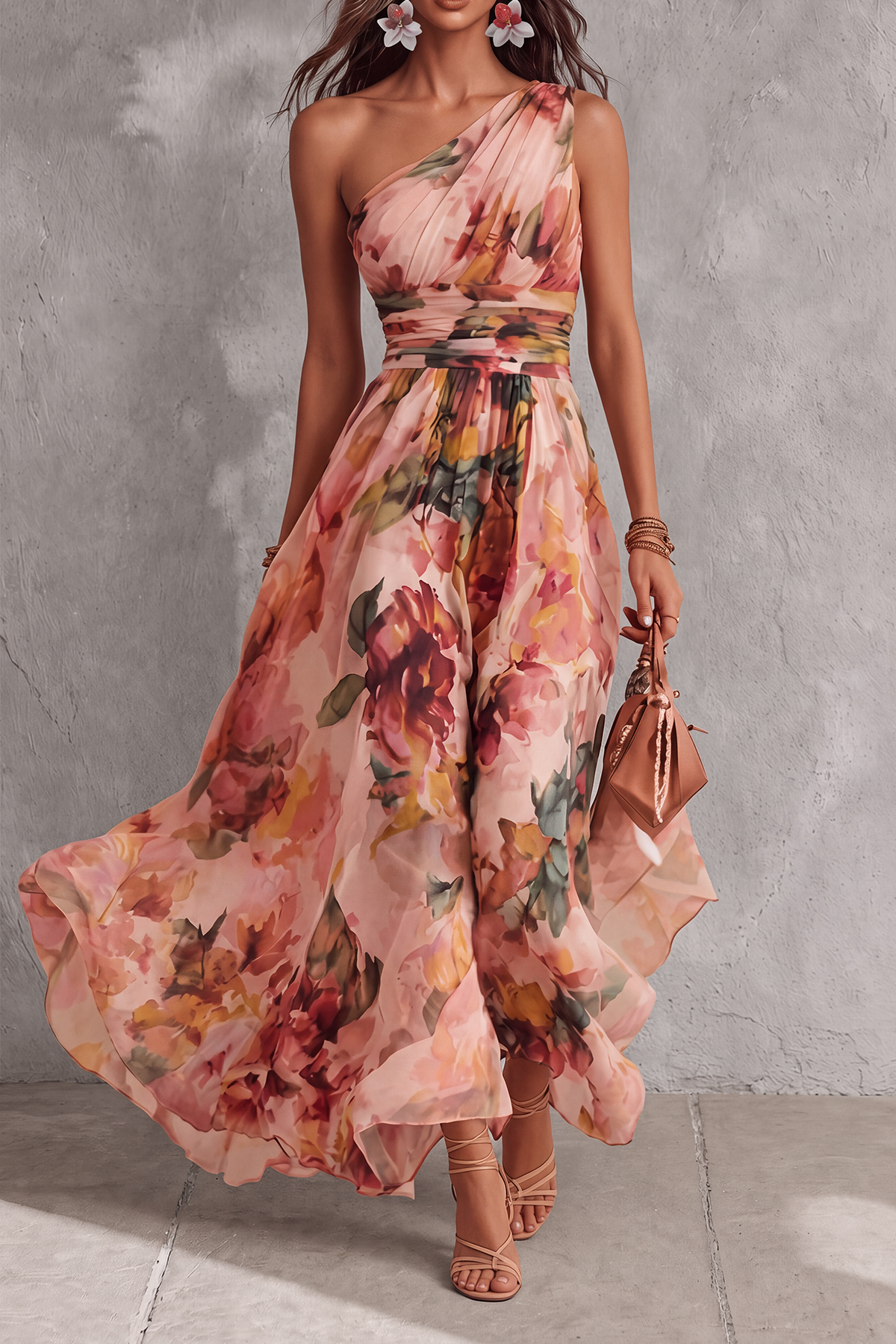 One Shoulder Floral Maxi Dress