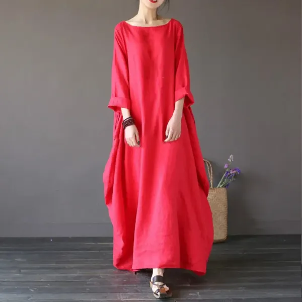 Linen Blend Cotton Blend Maxi Side Slit Dress