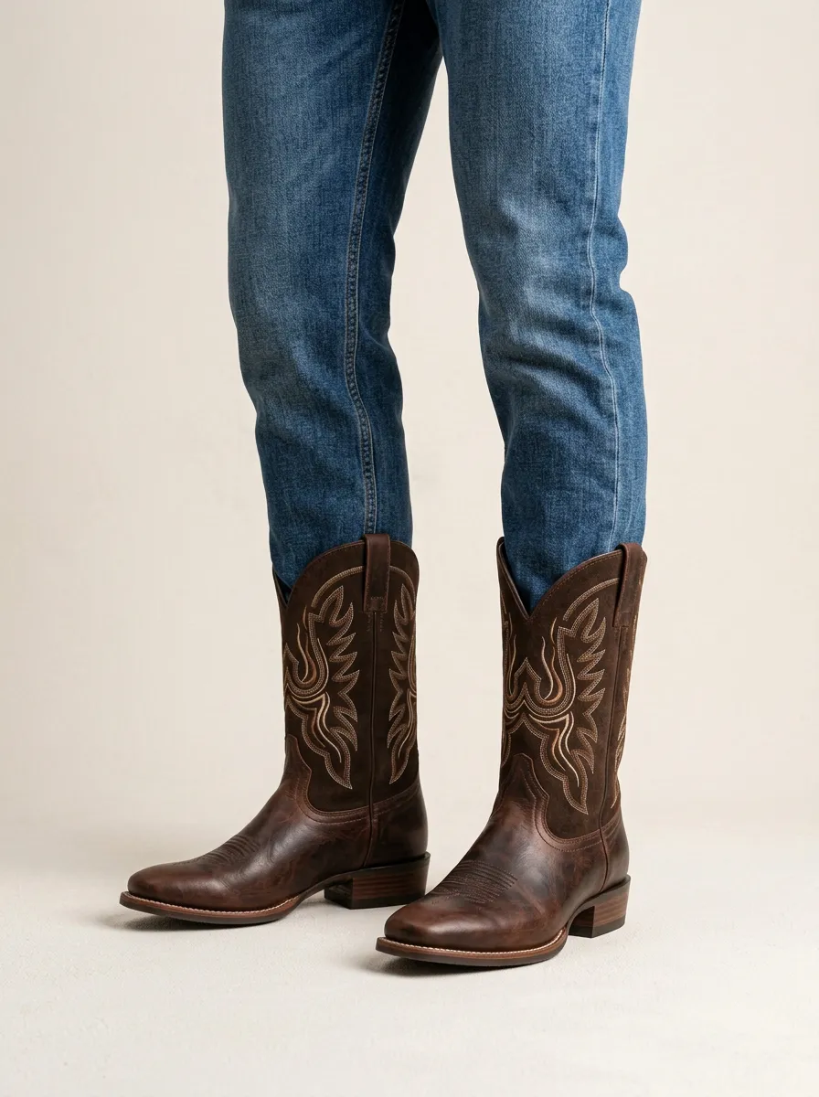 Men's Western Cowboy Embroidered Western Boots Suede