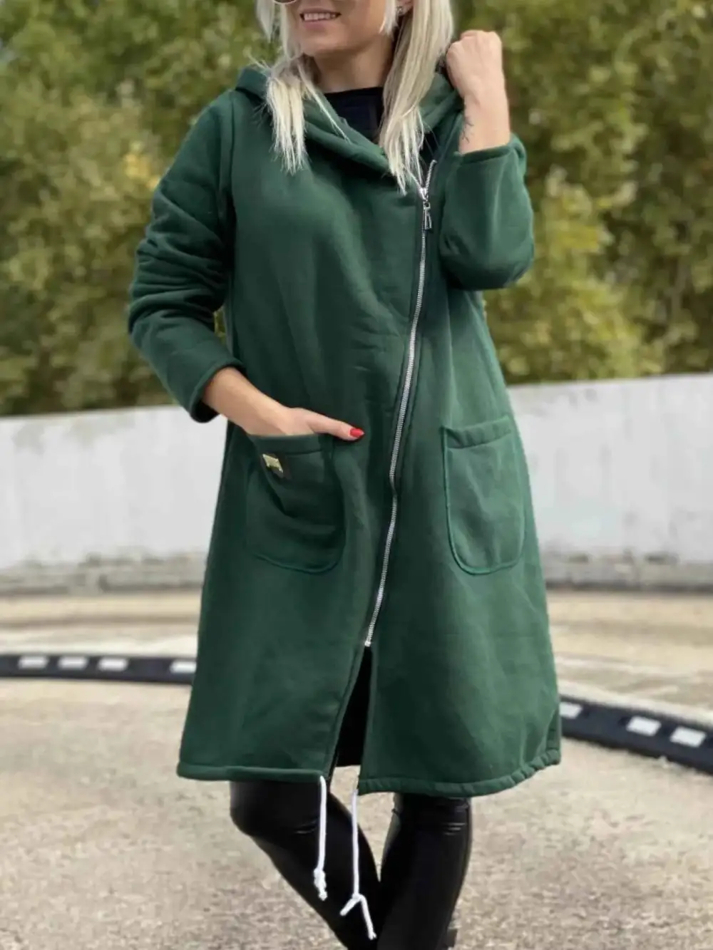 Plus Size Asymmetrical Zip-Up Hooded Fleece Outerwear