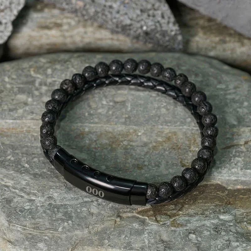 Lava Rock Angel Numbers Double Wrap Leather Bracelet