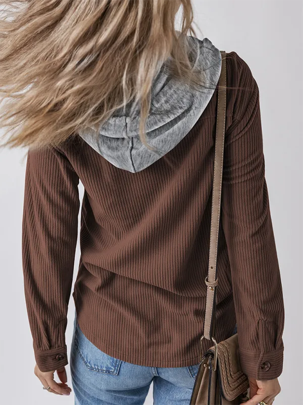 Buttoned Lapel Knit Pocketed Knit Jacket