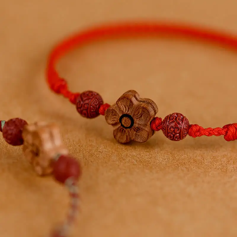 Peach Wood Small Peach Blossom Cinnabar String Bracelet Anklet