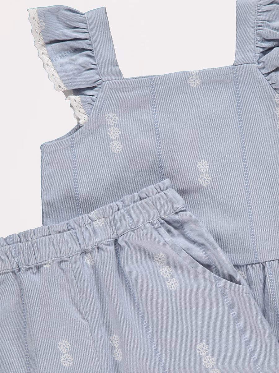 Blue Frill Lace Chambray Top & Trousers Set detail 2