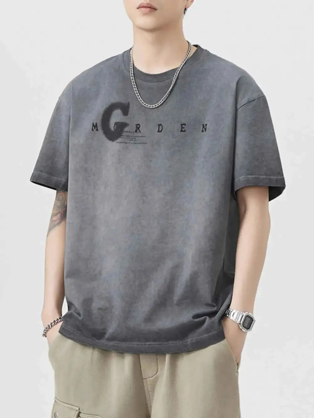 Soft Touch Letter Round Neck Short Sleeve T-Shirt