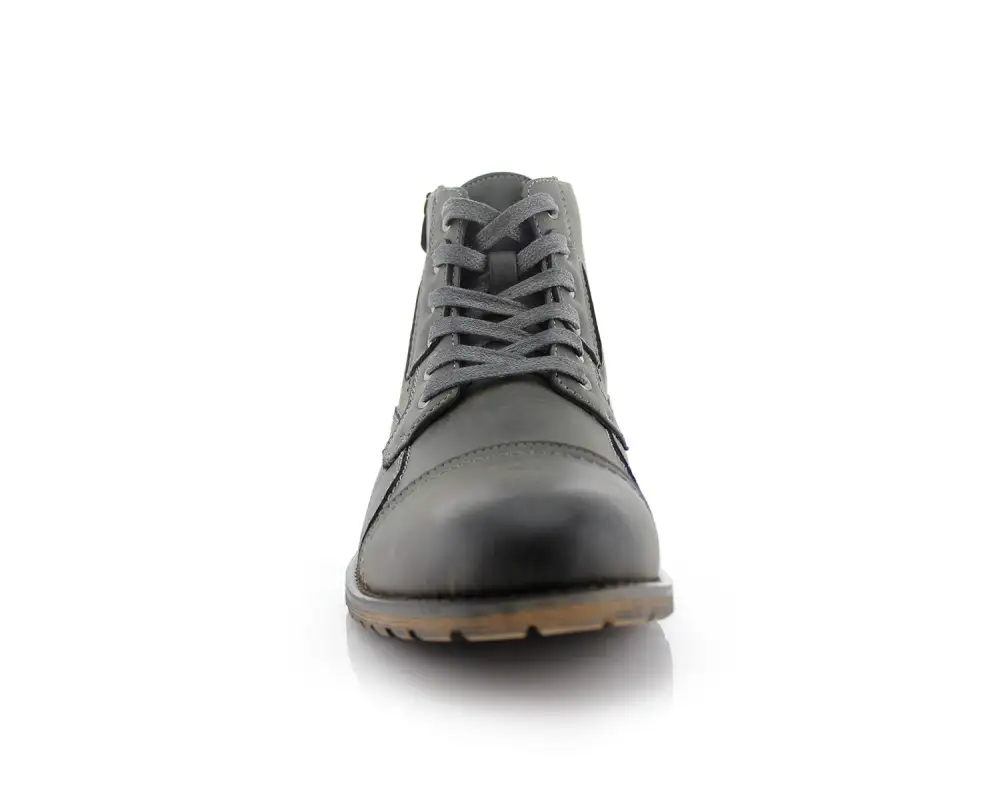 Classic Faux-Leather Burnished Lace-Up Combat Boots
