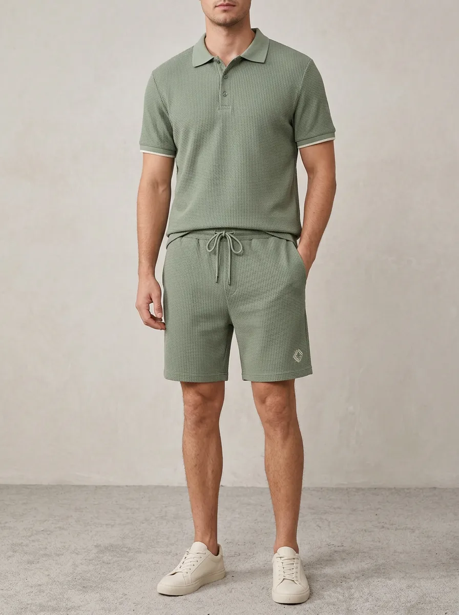 Men's Essential Waffle Knit Polo Shirt