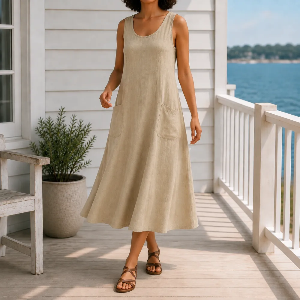 A-Line Sleeveless Midi Dress