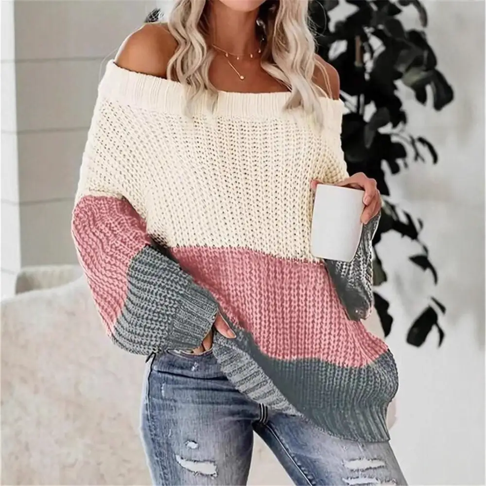 Women's Knit Colorblock Off-Shoulder Sweater