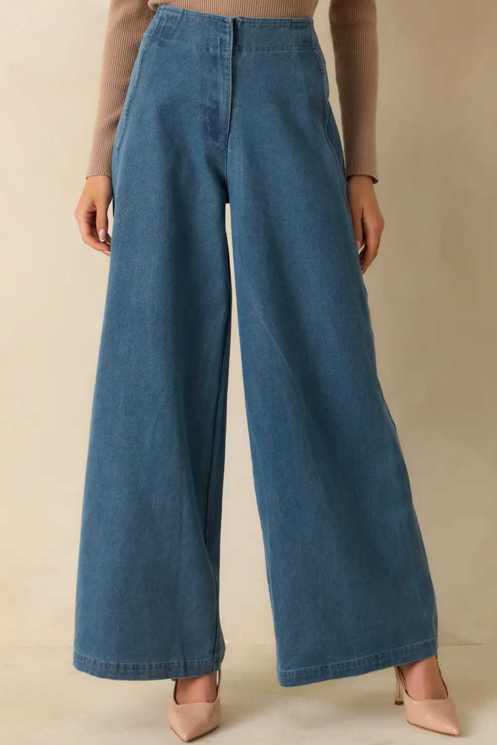 Appeal Medium Wash Scalloped Edge Wide Leg Jeans